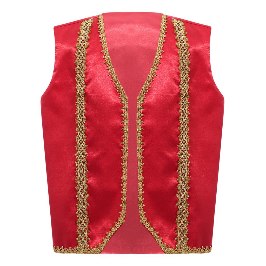 Kids Boys Fairytale Cosplay Arabian Prince Costume V Neck Open Front Waistcoat Vest Halloween Fancy Dress Up