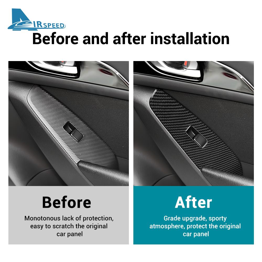 Real Soft Carbon Fiber Sticker For Mazda 3 Axela 2014 2015 2016 2017 2018 LHD RHD Car Window Lift Button Panel Trim Accessories