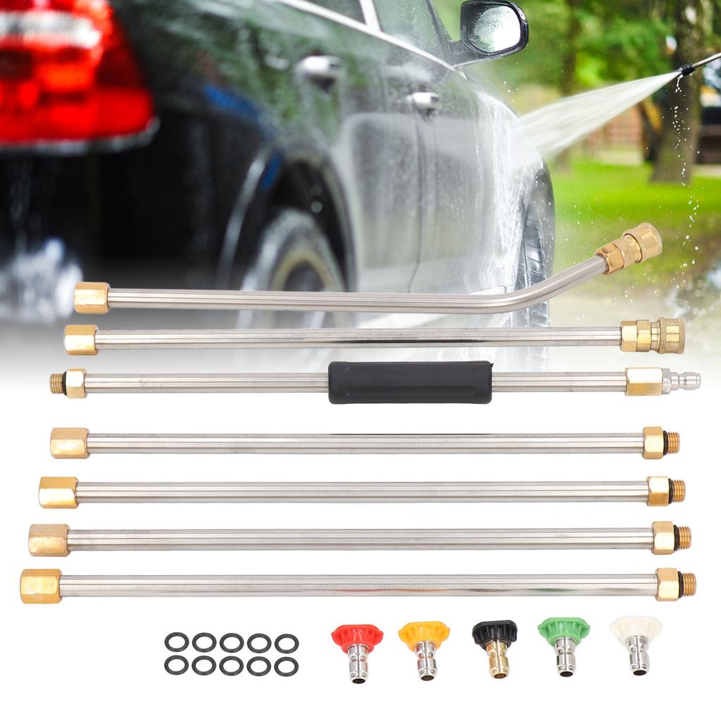 High Pressure Power Washer Extension Wand Set 4000PSI Gutter Cleaning Tool with 5 Nozzle Tips for Car