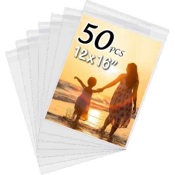 50 Pack Acid-Free Crystal Clear Sleeves Storage Bags for 8.5x11 Art Prints/Pictures/Photos/Framing Mat Mattes (Bag Size: 9"x11 3/7")
