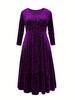 Plus Size Women's 3D Embossed Velvet Long Sleeve Dress - Elegant Slim Fit for Spring/Autumn