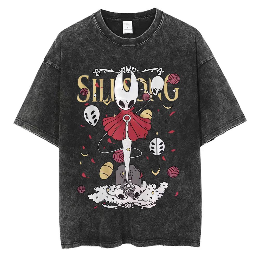 T-shirt Graphique de Poche Hollow Knight Jeu Vintage Lavé Homme Femme T-shirts Décontractés Drôles T-shirts Homme 100% Coton