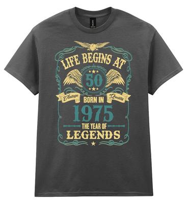 Life Begins At 50 Mens Birthday T-Shirt Mens Womens Tees Top Born In 1975 Legends 50th Gift For Him