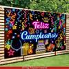Striscione al Neon 2D Spagnolo Buon Compleanno Poliestere Sfondo per Festa
