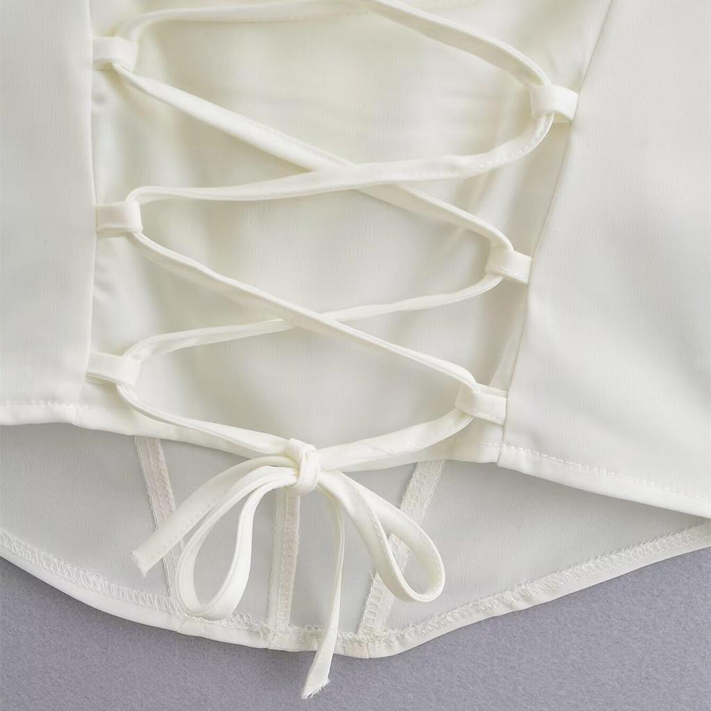 2025 Spring Women's Sexy Satin Fishbone Tube Top Camisole with Back Tie