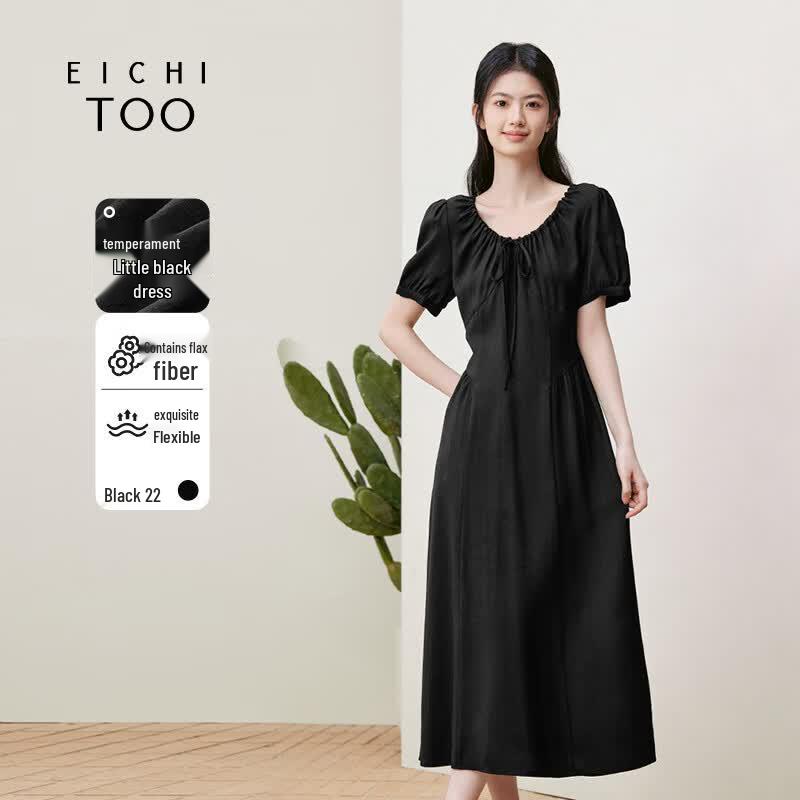 EICHITOO Women s Elegant Short-Sleeve Black Midi Dress S