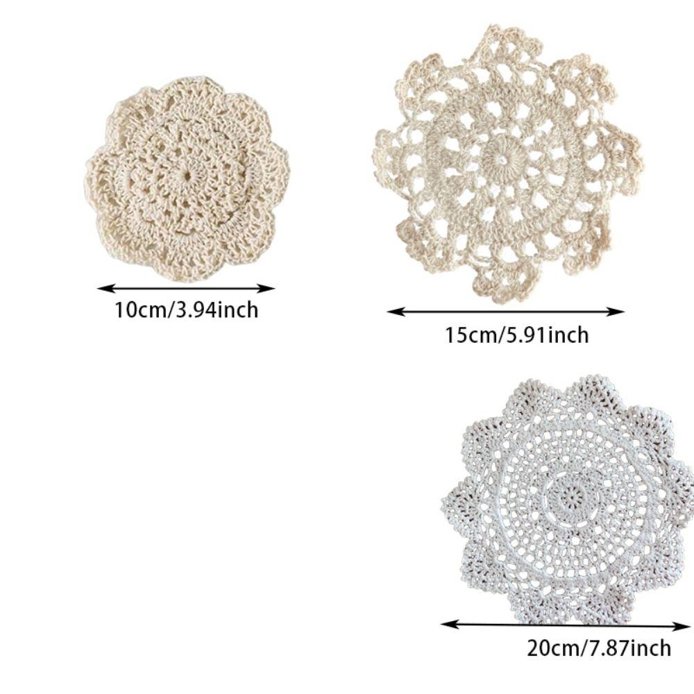 2/4Pcs Knitted Texture Lace Floral Coasters Vintage Round Woven Placemats  Coffee Table