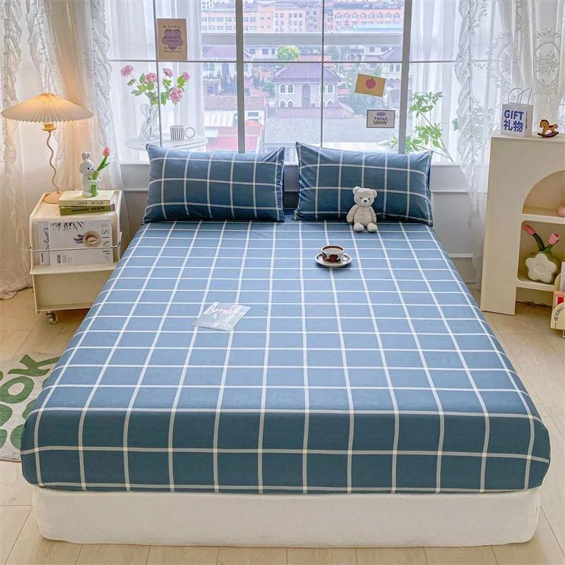 Kawaii Bear and Rabbits Printed Fitted Sheet Set Pure Cotton Cartoon Animals Mattress Cover for Kids Boys Girls Bedroom Decor