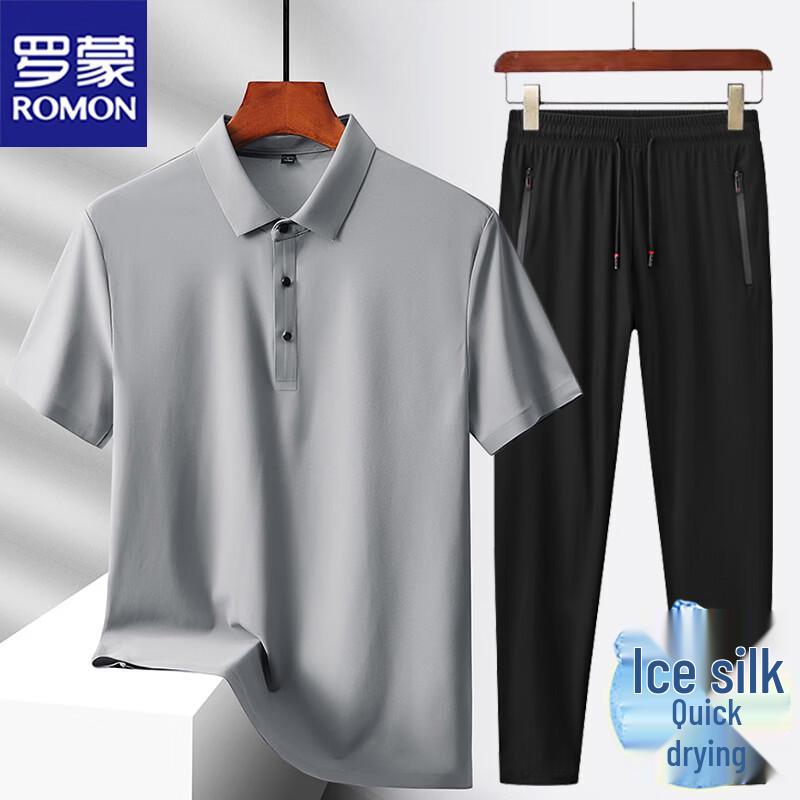 Romon Men s Summer Ice Silk Quick-Dry Sport Casual Set 3XL