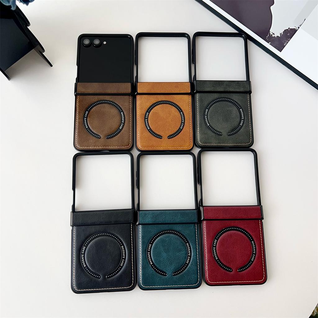 PU Leather Protective Back Cover for Samsung Galaxy Z Flip 7 Phone Case Magnetic Wireless Charging Shell, Z Flip 7 FE 6 5 4