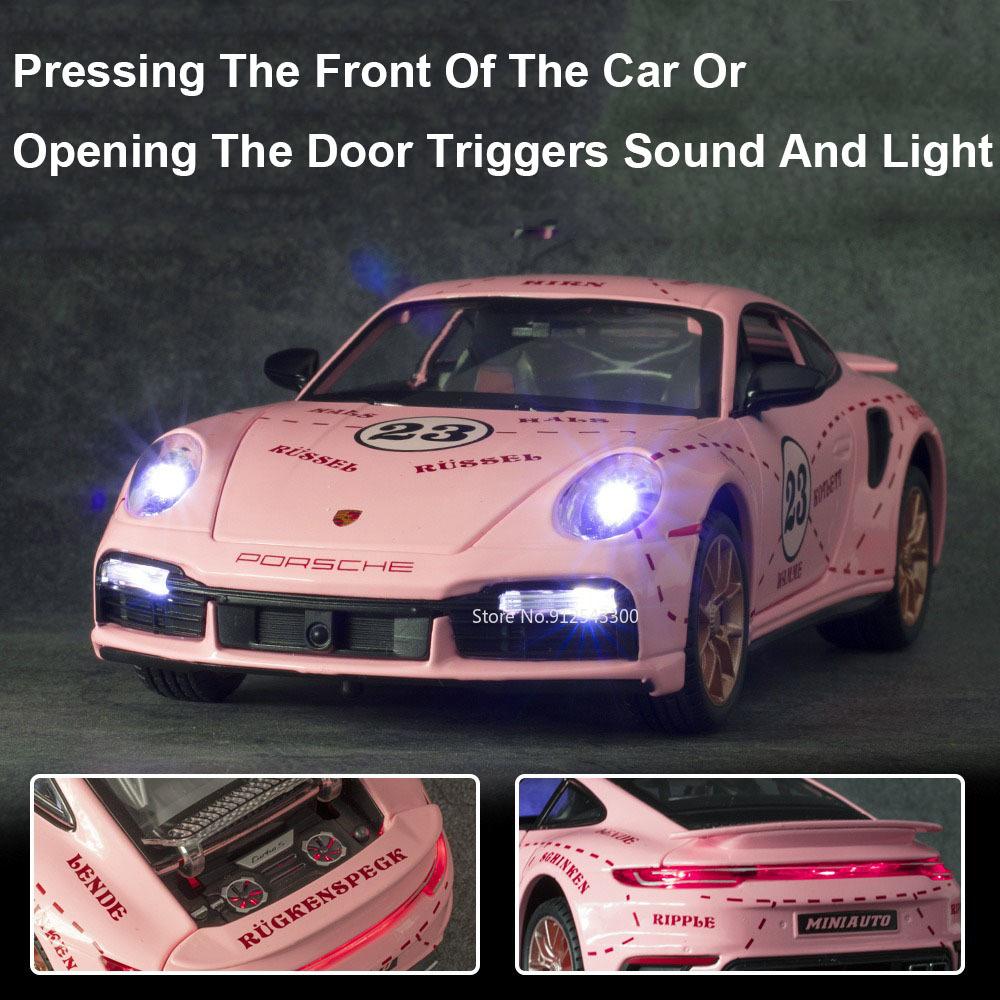 1:24 911 Turbo S GT3 RSR Toy Alloy Car Model Sound Light Pull Back Simulation Vehicle Model Collection Gifts for Friend