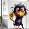Cute Crow Yellow Flower Shower Curtain, Bathroom Decorative Shower Curtain, Waterproof Shower Curtain with Hooks