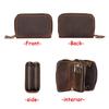 Double Zipper Crazy Horse Leather Retro Card Case First Layer Cowhide Coin Purse Car Key Keychain Holder with Hand Strap