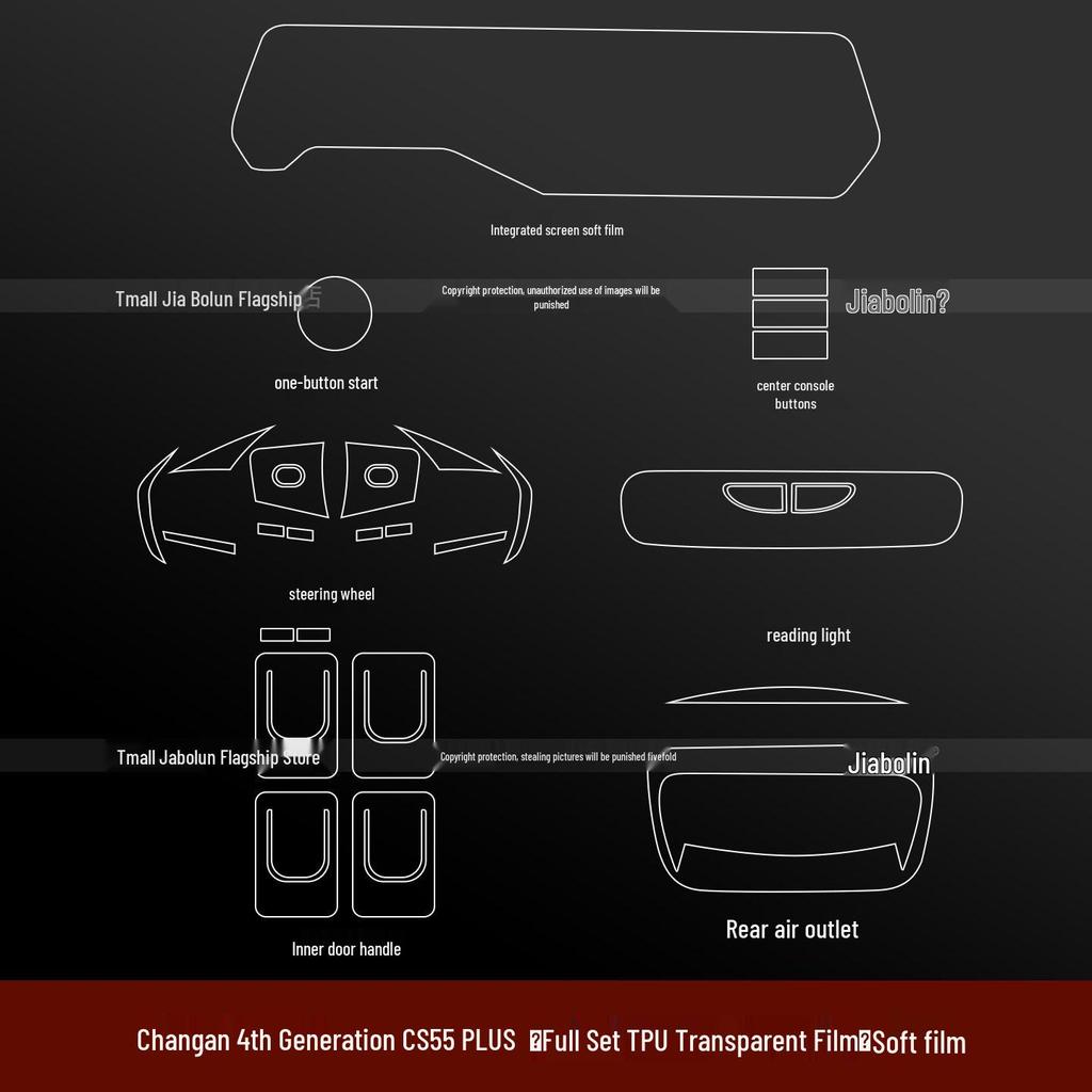 Changan CS55Plus 4th Gen Accessories: Steering Wheel Sticker, Rear Air Vent Film, Tempered Screen Protector for 26 Models