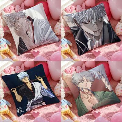 Gintama Anime Cushion Cover Anti-dustmite Pillowcase Invisible Zipper Silky Short Plush Sofa Cushion Cover