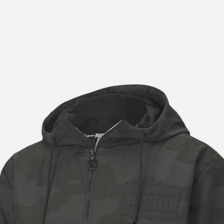 PUMA Camouflage Pullover Hoodie Sweatshirt With Fitted Long Sleeves Men Tops Black 598023-01