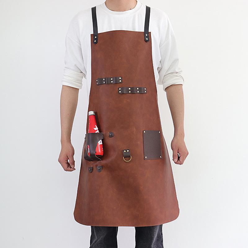 Custom Logo PU Leather Apron: Waterproof, Oil-Proof Cover for BBQ, Baking, & Work