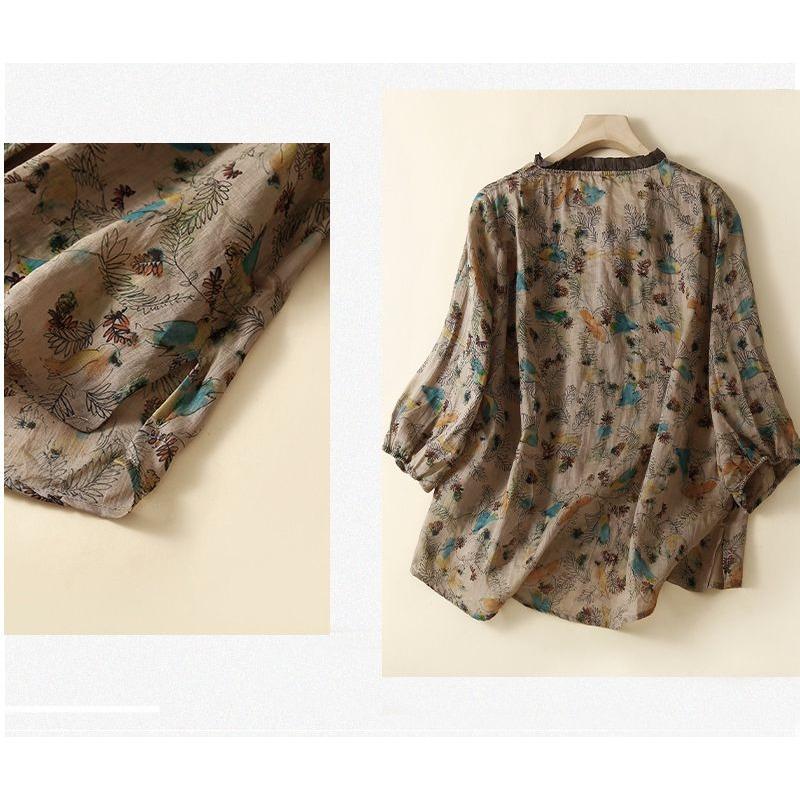 Fashion Retro 2025 New Printed Lace Shirt Feminine Loose Baby Baby Sweater Button Splicing Cardigan