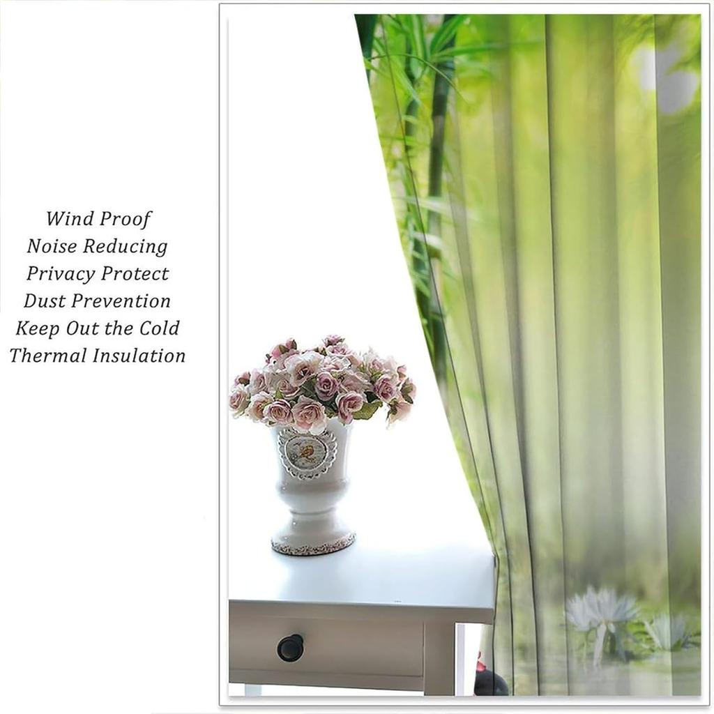 Japanese Zen Blackout Curtains   Asian Lotus Bamboo Zen Stone Floral Spa Plant Rustic Window Drapes   for Living Room Bedroom 42