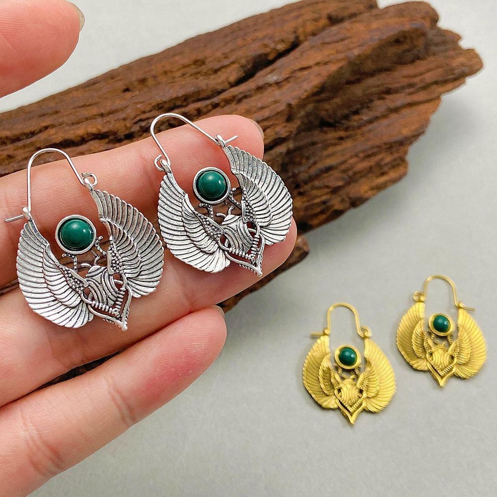 Orecchini grandi con ispirazione egiziana retrò, design con ali sacre, falena, orecchini da donna della tribù zingara