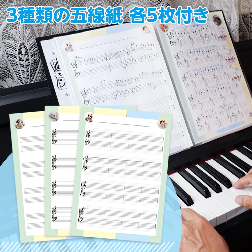 Side File Holds 12 A4 size sheets (Also holds A3 size) Includes 15 sheets of 3 types of staff paper Sheet music cover, clear file, file, staff