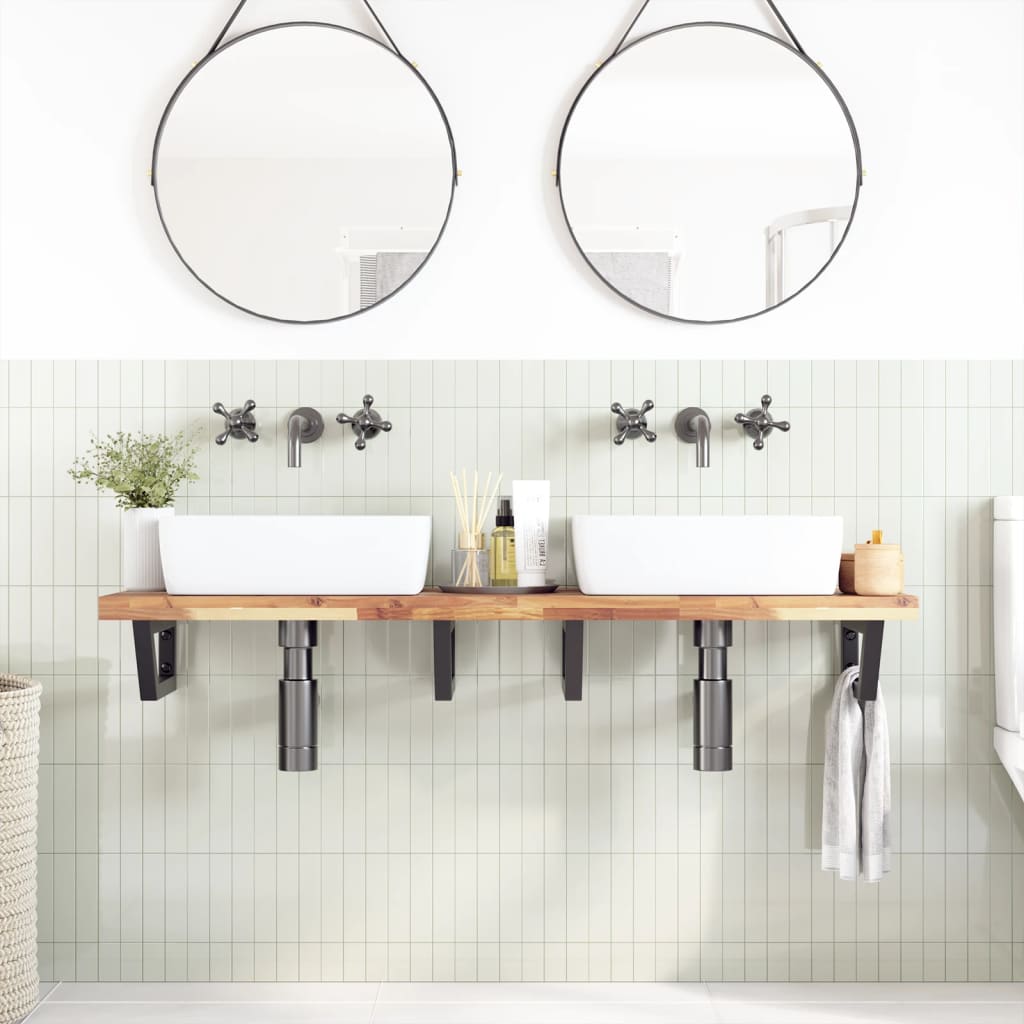 Vidaxl Wall Shelf Under Sink, Steel and Solid Acacia Wood