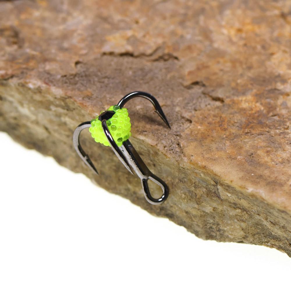 ICERIO 10PCS Lifelike Egg Bead Treble Hooks Glow Ice Fishing High Carbon Steel Sharp Barbed Fishing Hooks for Trout & Salmon