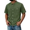 Men Casual Style Denim Short Sleeve Vintage Henley Neck Shirt with Chest Pockets and Button Front Design
