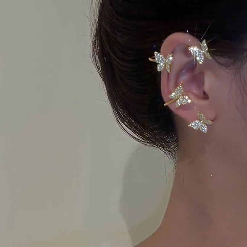 1PC New Fashion Gold Color Moon Star Clip Earrings For Women Simple Butterfly Fake Cartilage Long Tassel Ear Cuff Jewelry Gifts
