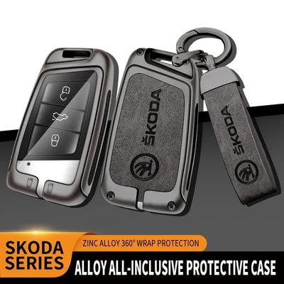 Zinc Alloy Car Remote Control Key Case Cover Holder Shell Fob for Skoda Kodiaq Protection Key Chain Buckle Keyless Accessories