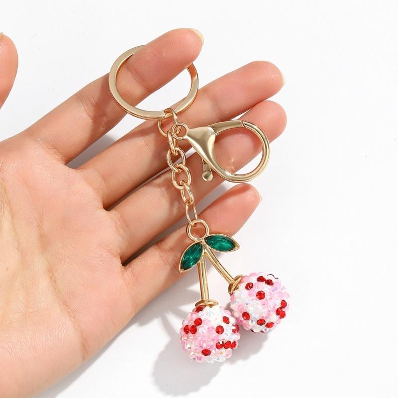 Cherry Shaped Keychain with Rhinestones Versatile Charm for Keys and Bags Fruit Shaped Keyring Pendant Purse Decoration