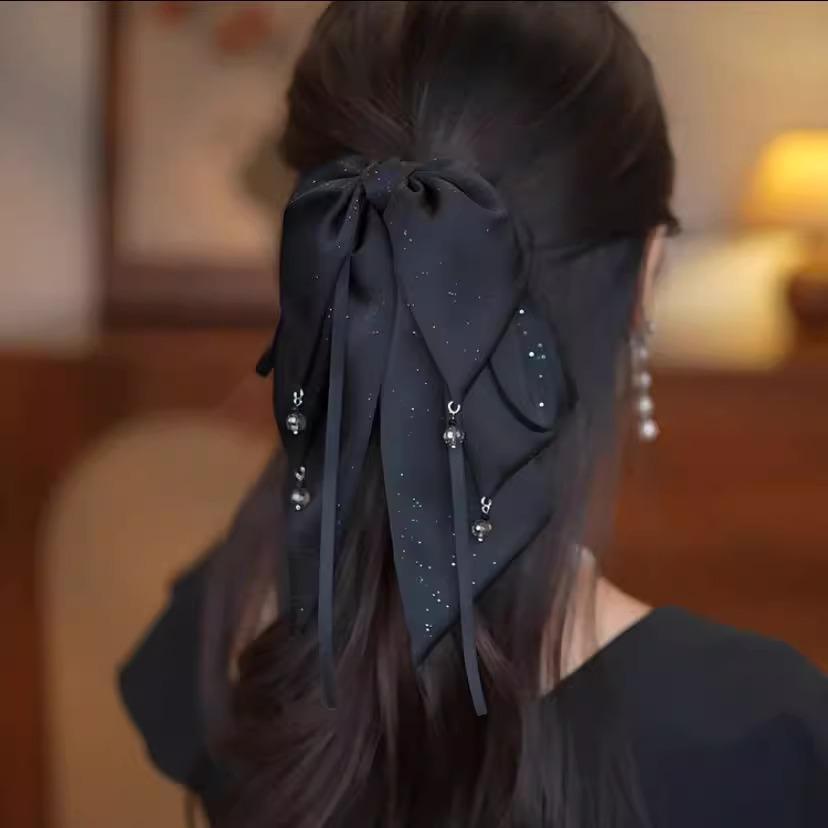 

Women s 2025 Black Bow Tassel Claw Clip Hairpin чёрный