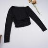Women's Off-Shoulder Rhinestone Waist-Cinching Long-Sleeve Top
