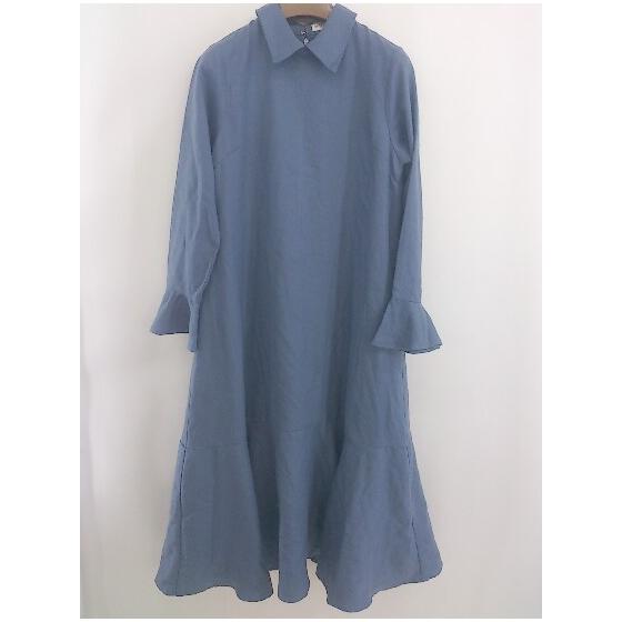 earth music&ecology long sleeve below knee length dress size F blue ladies [Used]