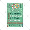 Tin Sign Pool Funny Rules Vintage Plaque Welcome Warning No Swimming Instruction Metal Sign For Home Pool Store Club Wall Decor