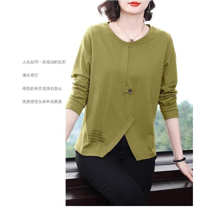 Women Autumn Irregular Button Long Sleeve T Shirt
