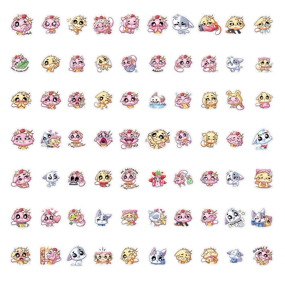 70 Cute Sad Kitten Hand-Drawn Cartoon Cat Emoji Stickers for Phone & Laptop Decor