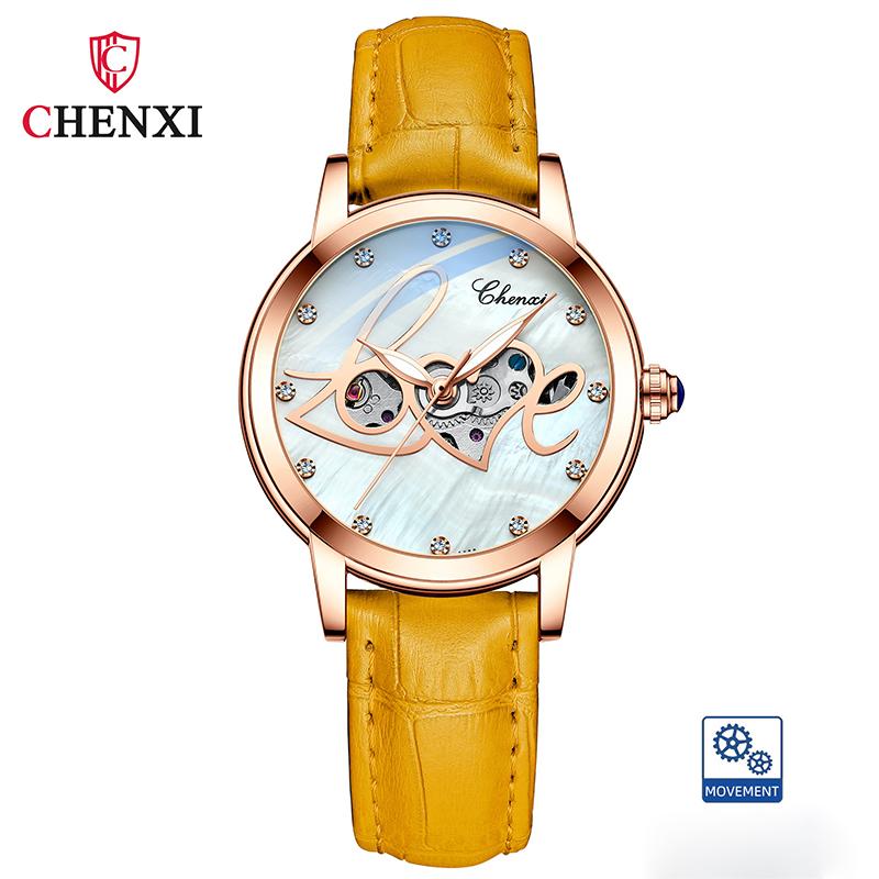 

CHENXI New Goddess Gift Женские водонепроницаемые светящиеся полые полностью автоматические механические часы Relogios Skeleton