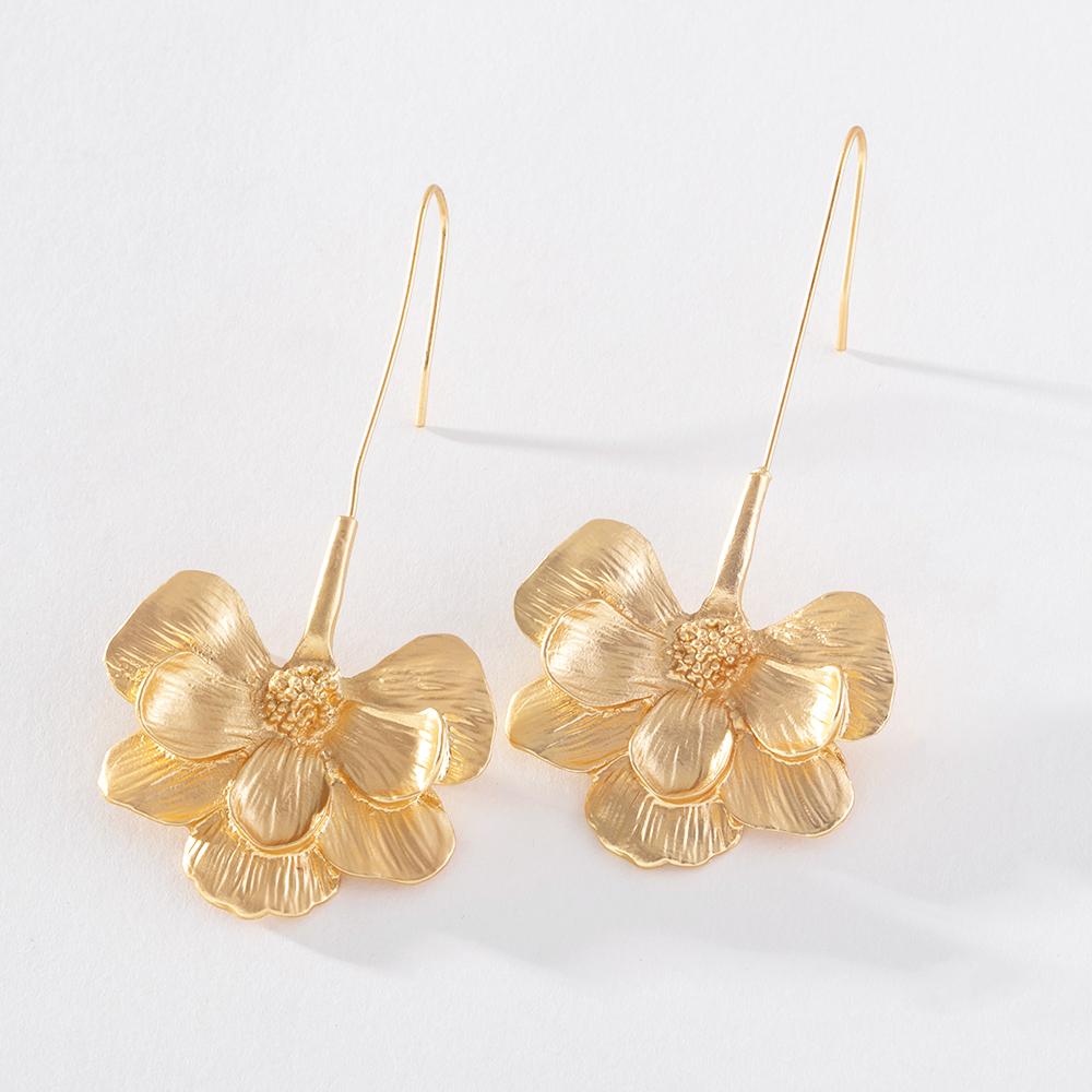 Pinkdudu Cercei cu picătură cu flori de aur, creativ, de modă