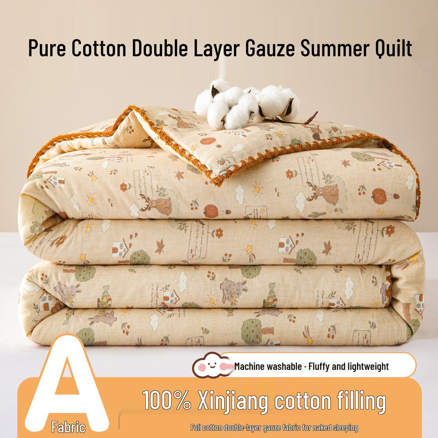 

100% Pure Cotton Double-layer Gauze Summer Quilt for Kids - Lightweight and Breathable Xinjiang Cotton 110x150 cm Single Summer Quilt, Random Pattern