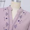 ZANZEA Bluză de vară casual pentru femei, cu decolteu în V, mânecă 3/4, croială lejeră, cu imprimeu