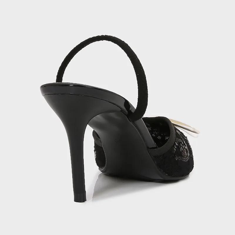 Fashion Novelty Designer Shoes Metal Bling Decoration Women Pumps Sexy Pointed Toe Slingbacks Heeled Sandals Elegant Party Dress Shoes