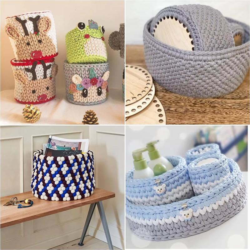 Hand-Woven Crochet Basket with Wood Base Wooden Bottom Blank round Heart Shape Cross Stitch Blanket Loom Accessories