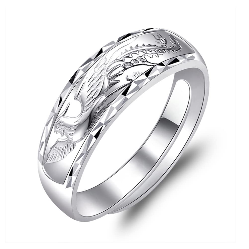Phoenix Free Size Sterling Silver 990 Stylish Dragon Carving Phoenix Pure Silver Adjustable Wedding Engagement Fashion Accessory [Rockyu] Ring, Ring,