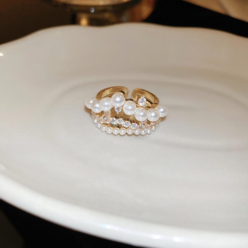 2025 New Exquisite Pearl Zircon Gold Color Open Rings Wedding Party Women's Fashion Zircon Luxury Finger Accessories for Girls