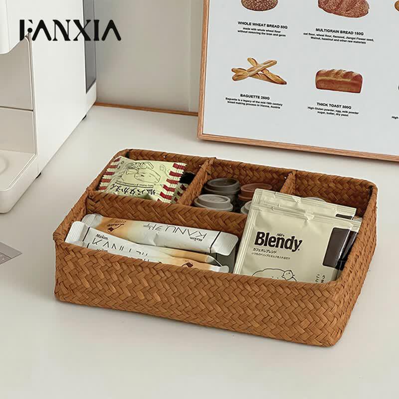 Rattan Wicker Desktop Storage Organizer Basket