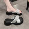 thick-soled cross-over with cool slippers to wear outside 2025 summer new solid color fashion beach silver versatile muffin sandals
