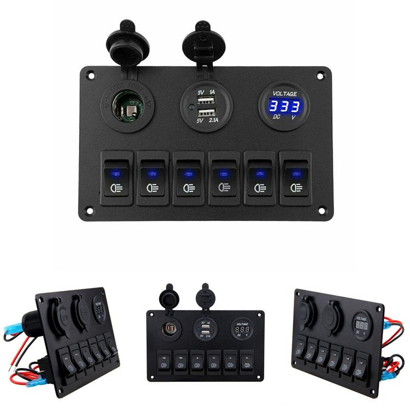 6-gangový spínač ovládacího panelu Led Rocker Breaker Auto Marine Boat Truck okruh