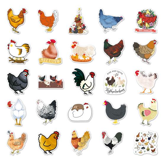 50Pcs Cartoon Chicken Stickers Cute Waterproof Self-adhesive Cute Animal Decals DIY Car Skateboard Laptop Motorcycle Graffiti Stickers