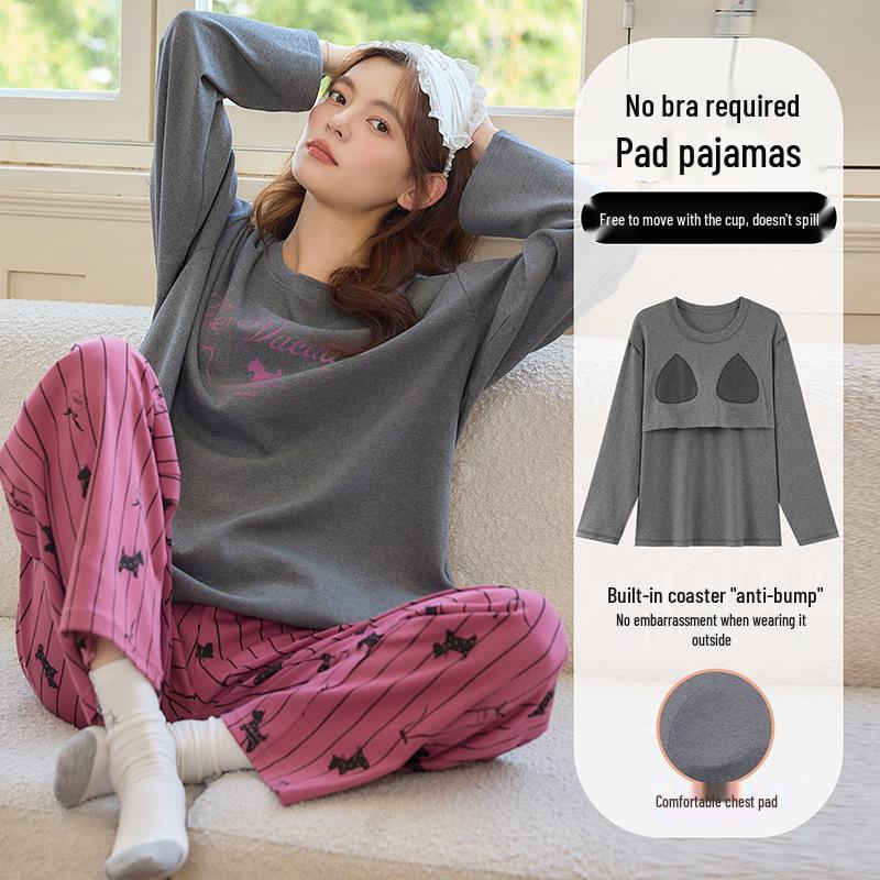 

Подростковые хлопковые пижамы с длинным рукавом и нагрудными вкладышами – домашняя одежда против выпуклостей Extra Extra Large